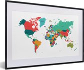 Fotolijst incl. Poster - Wereldkaart - Kleurrijk - Simpel - 60x40 cm - Posterlijst