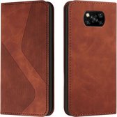 Voor Xiaomi Poco X3 NFC Huid Voelen Magnetische S-type Effen Kleur Horizontale Flip Lederen Case met Houder & Kaartsleuf & Portemonnee (Bruin)