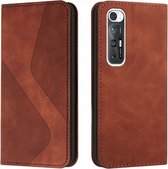 Voor Xiaomi Mi 10S Skin Feel Magnetisch S-type Effen Kleur Horizontale Flip Lederen Case met Houder & Kaartsleuf & Portemonnee (Bruin)