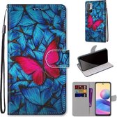 Voor Geschikt voor Xiaomi Redmi Note 10 5G Gekleurde Tekening Cross Textuur Horizontale Flip PU Lederen Case met Houder & Kaartsleuven & Portemonnee & Lanyard (Blauw Rood Vlinder)