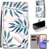 Voor Geschikt voor Xiaomi Redmi Note 10 5G Gekleurde Tekening Cross Textuur Horizontale Flip PU Lederen Case met Houder & Kaartsleuven & Portemonnee & Lanyard (Roze Groen Blad)