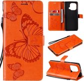 Voor Xiaomi Mi 11 Pro Pressed Printing Butterfly Pattern Horizontale Flip PU lederen tas met houder & kaartsleuven & portemonnee & lanyard (oranje)