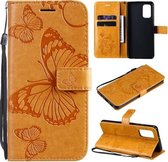 Voor Samsung Galaxy A32 4G Pressed Printing Butterfly Pattern Horizontale Flip PU Leather Case met houder & kaartsleuven & portemonnee & Lanyard (geel)