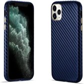 Koolstofvezel lederen textuur Kevlar anti-val telefoon beschermhoes voor iPhone 11 Pro (blauw)