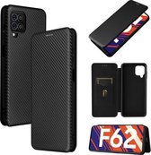 Voor Samsung Galaxy F62 Carbon Fiber Texture Magnetische Horizontale Flip TPU + PC + PU Leather Case met Card Slot (Black)