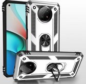 Voor Xiaomi Redmi Note 9 schokbestendige TPU + pc-beschermhoes met 360 graden roterende houder (zilver)