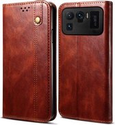 Voor Xiaomi Mi 11 Ultra Simple Wax Crazy Horse Texture Horizontale flip lederen tas met kaartsleuven en portemonnee (bruin)