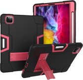 Contrastkleur Robot schokbestendig siliconen + pc-beschermhoes met houder en pengleuf voor iPad Pro 12.9 (2018) / (2020) (zwart + roze rood)