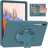 Voor Samsung Galaxy Tab S7 + SM-T970 360 graden rotatie PC + TPU beschermhoes met houder & polsband & penhouder (lichtblauw)