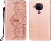 Voor Nokia 5.4 Flower Vine Embossing Pattern Horizontale Flip Leather Case met Card Slot & Holder & Wallet & Lanyard (Rose Gold)