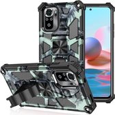 Voor Geschikt voor Xiaomi Redmi Note 10 Camouflage Armor Schokbestendig TPU + PC Magnetische beschermhoes met houder (Mintgroen)