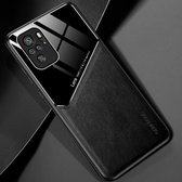 Voor Xiaomi Redmi Note 10 All-inclusive leer + beschermhoes van organisch glas met metalen ijzeren plaat (zwart)