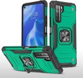 Voor Huawei P40 Lite 5G / Nova 7 SE Magnetisch pantser Schokbestendig TPU + pc-hoesje met metalen ringhouder (donkergroen)