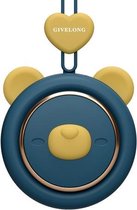 GIVELONG Hangende nek Mini oplaadbare USB-ventilator Kinderen draagbare bladloze ventilator (beer (blauw))