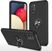 Voor Samsung Galaxy A02s US-versie PC + TPU schokbestendige magnetische beschermhoes met onzichtbare ringhouder (zwart)