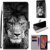 Voor Samsung Galaxy Xcover 5 Gekleurde Tekening Cross Textuur Horizontale Flip PU Lederen Case met Houder & Kaartsleuven & Portemonnee & Lanyard (Zwart Wit Leeuwenkop)