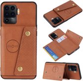 Voor OPPO A94 dubbele gesp PU + TPU schokbestendige magnetische beschermhoes met kaartsleuf en houder (bruin)