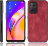 Voor OPPO A94 5G / F19 Pro + 5G Schokbestendig Naaien Koe Huidtextuur PC + PU + TPU Case (Rood)
