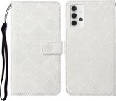 Voor Samsung Galaxy A32 5G Etnische Stijl Reliëf Patroon Horizontale Flip Leren Case met Houder & Kaartsleuven & Portemonnee & Lanyard (Wit)