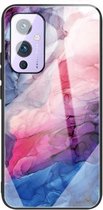 For One Plus 9 Abstract Marble Pattern Glass beschermhoes (abstract rood)