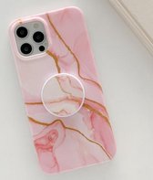 Golden Powder Dream Color Marble Pattern TPU beschermhoes met opvouwbare standaard voor iPhone 11 Pro (roze)