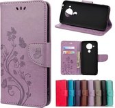 Voor Nokia 5.4 Butterfly Flower Pattern Horizontale Flip Leather Case met houder & kaartsleuven & portemonnee (lichtpaars)