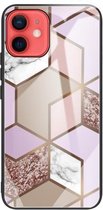 Abstract Marble Pattern Glass beschermhoes voor iPhone 12 mini (Rhombus Orange Purple)