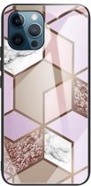 Abstract Marble Pattern Glass beschermhoes voor iPhone 11 Pro (Rhombus Orange Purple)