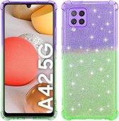 Voor Samsung Galaxy A42 5G gradiënt glitter poeder schokbestendig TPU beschermhoes (paars groen)