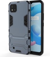 Voor OPPO Realme C20 PC + TPU schokbestendige beschermhoes met onzichtbare houder (marineblauw)