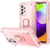 Voor Samsung Galaxy A52 5G / 4G pc + rubber 3-lagen schokbestendige beschermhoes met roterende houder (roségoud)