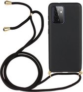Voor Samsung Galaxy A72 5G / 4G tarwestro materiaal + TPU beschermhoes met draagkoord (zwart)