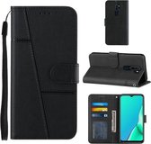 Voor OPPO A9 2020 Stiksels Kalfsstructuur Gesp Horizontale Flip Leren Case met Houder & Kaartsleuven & Portemonnee & Lanyard (Zwart)