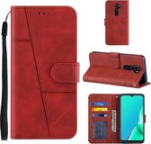Voor OPPO A9 2020 Stiksels Kalfsstructuur Gesp Horizontale Flip Leren Case met Houder & Kaartsleuven & Portemonnee & Lanyard (Rood)