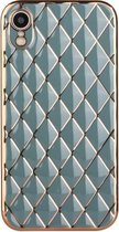 Electroplated Rhombic Pattern Sheepskin TPU beschermhoes voor iPhone XR (grijsgroen)