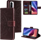 Voor Xiaomi Redmi K40 Totem Bloem Reliëf Horizontale Flip TPU + PU lederen tas met houder & kaartsleuven & portemonnee (bruin)