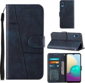 Voor Samsung Galaxy A02 / M02 Stiksels Kalf Textuur Gesp Horizontale Flip Leren Case met Houder & Kaartsleuven & Portemonnee & Lanyard (Blauw)