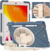 Voor iPad 10.2 (2020)/(2019) pure kleur siliconen + pc-beschermhoes met houder en schouderriem (korenbloemblauw)