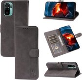Voor Xiaomi Redmi Note 10 4G Reliëf Gelukkig Kat Patroon Horizontale Flip Lederen Case met Houder & Kaartsleuven & Portemonnee (Grijs)
