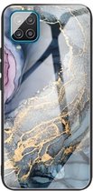 Voor Samsung Galaxy F62 / M62 Abstract Marble Pattern Glass beschermhoes (abstract goud)