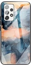 Voor Samsung Galaxy A72 5G / 4G abstract marmer patroon glas beschermhoes (abstract blauw)