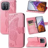 Voor Xiaomi Mi 11 Pro Vlinder Liefde Bloemen Reliëf Horizontale Flip Lederen Case met Houder & Kaartsleuven & Portemonnee & Lanyard (Roze)