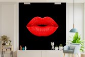 Behang - Fotobehang Lippen - Rood - Zwart - Breedte 260 cm x hoogte 260 cm