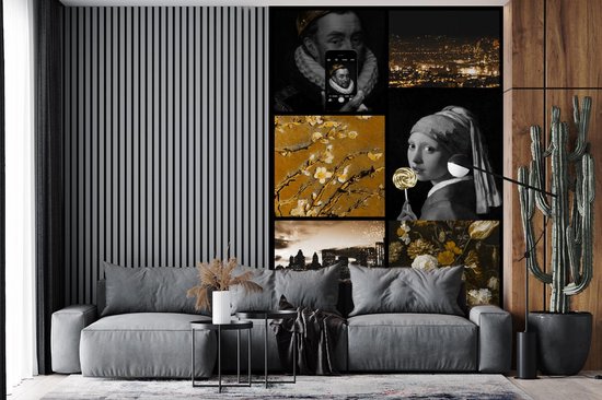 Papier peint - Collage de Papier peint photo - Art - Or - Zwart - Largeur 160 cm x Hauteur 240 cm