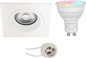 Mi-Light MiBoxer - LED Spot Set GU10 - Smart LED - Wifi LED - Slimme LED - 4W - RGB+CCT - Aanpasbare Kleur - Dimbaar - Pragmi Rodos Pro - Inbouw Vierkant - Mat Wit - 93mm - BES LED