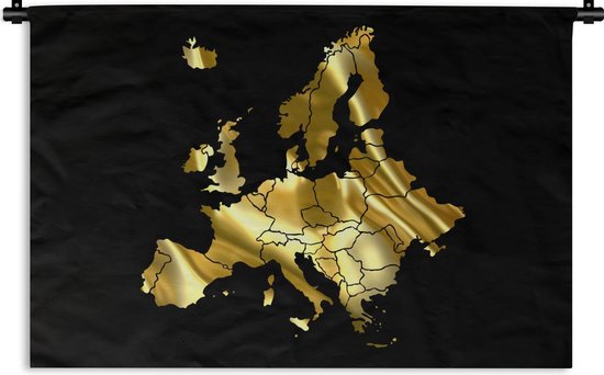 Wandkleed - Wanddoek - Landkaart - Europa - Goud - 120x80 cm - Wandtapijt