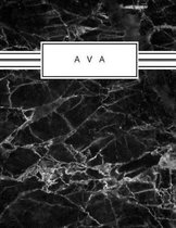 Ava: Personalized black marble sketchbook with name