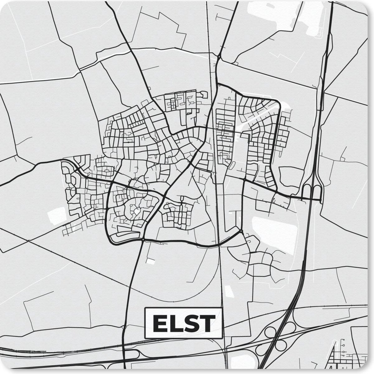 Muismat 30x30 cm - Mousepad Stadskaart - Elst - Grijs - Wit - Muismatten