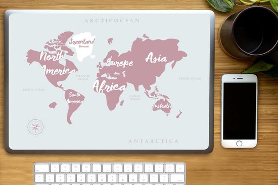 Autocollant pour ordinateur portable - 17,3 pouces - Wereldkaart - Rose - Lettres - 40x30cm - Autocollants pour ordinateur portable - Skin pour ordinateur portable - Couverture