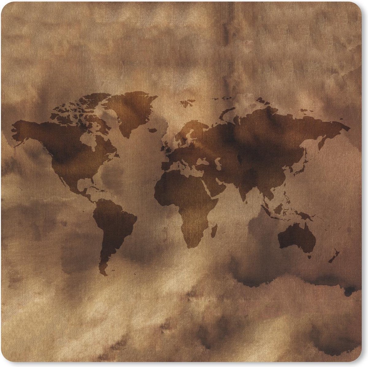 Muismat 20x20 cm - Mousepad Wereldkaart - Retro - Bruin - Muismatten